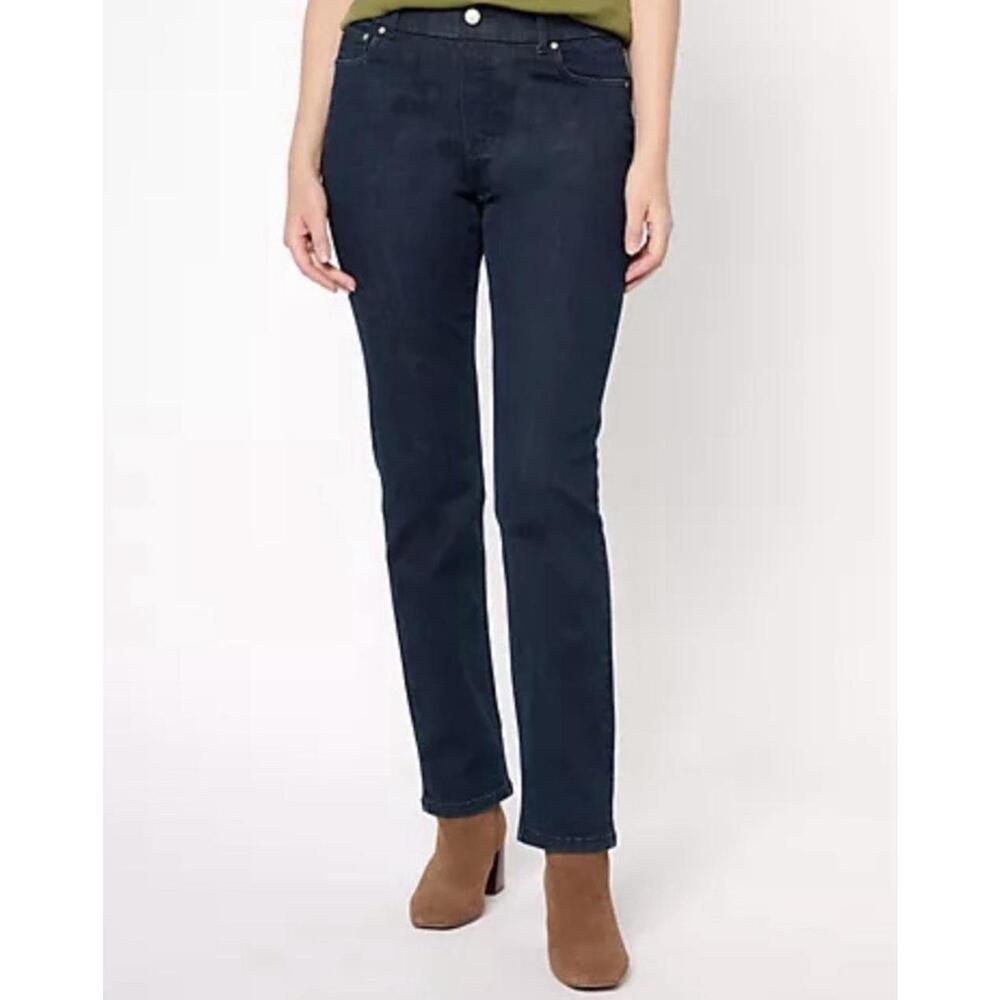 Denim & Co Perfect Flex Pull-On Jeans Women 10 Dark Wash Straight Leg NWT A12